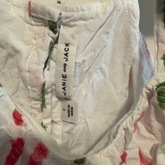 Janie and Jack Ruffly White Dress with Pink and Green Accents size 7 - Picture 2 of 3